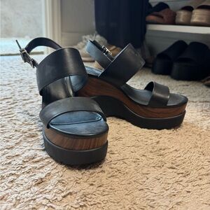 Michael Kors Black Platform Sandals with Wood-Effect Midsole